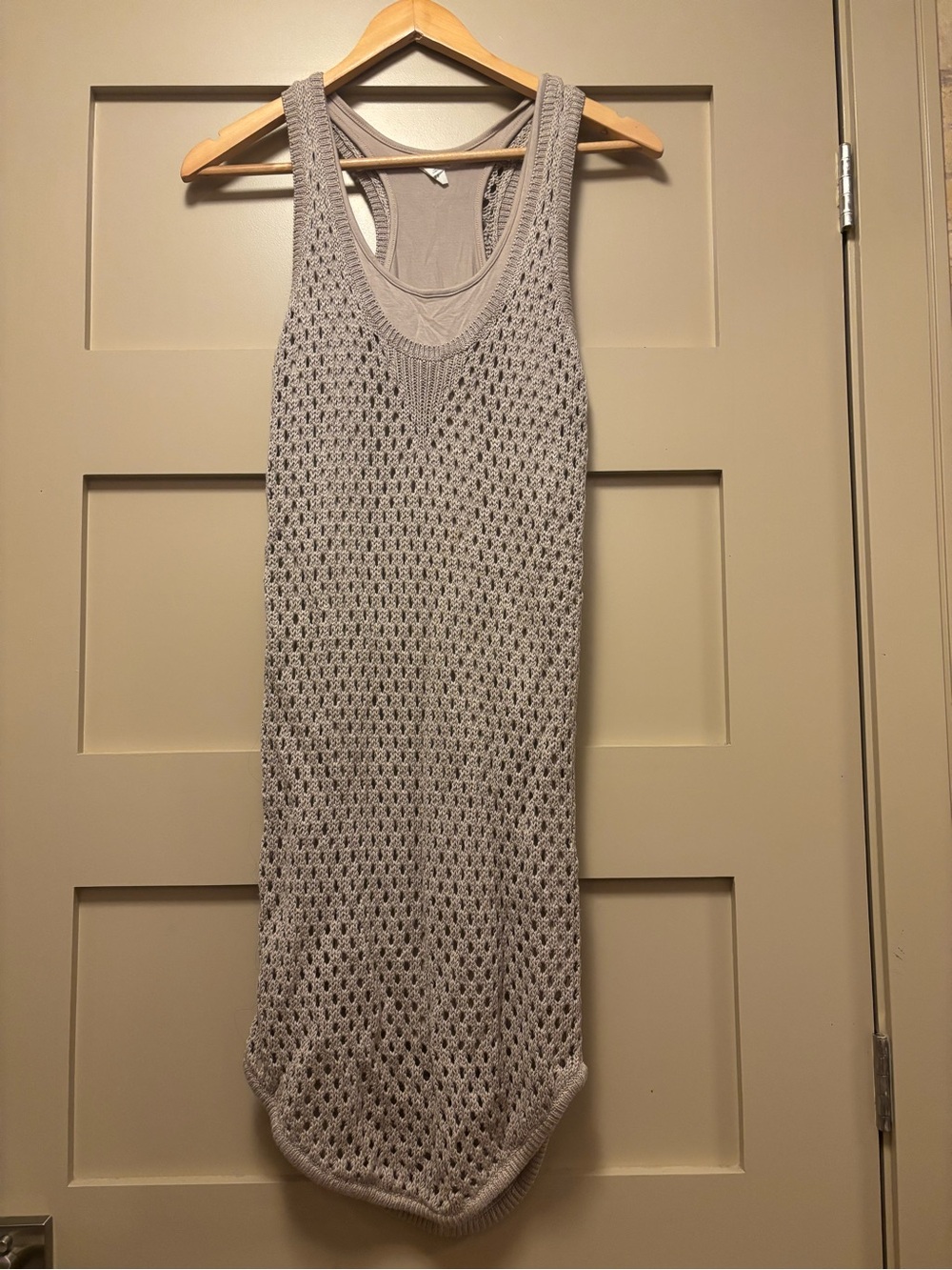 CLUB MONACO Crochet Tank Mini Dress Open Knit Net Racer Back Linen Blend S/M